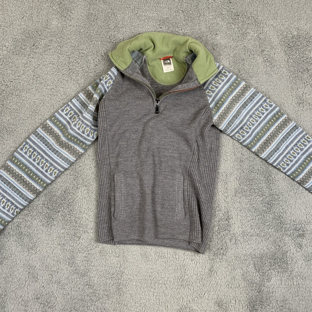 The North Face Sweater Women's Size X Small Aztec Print 1/4 Zip Long Sleeve Gray